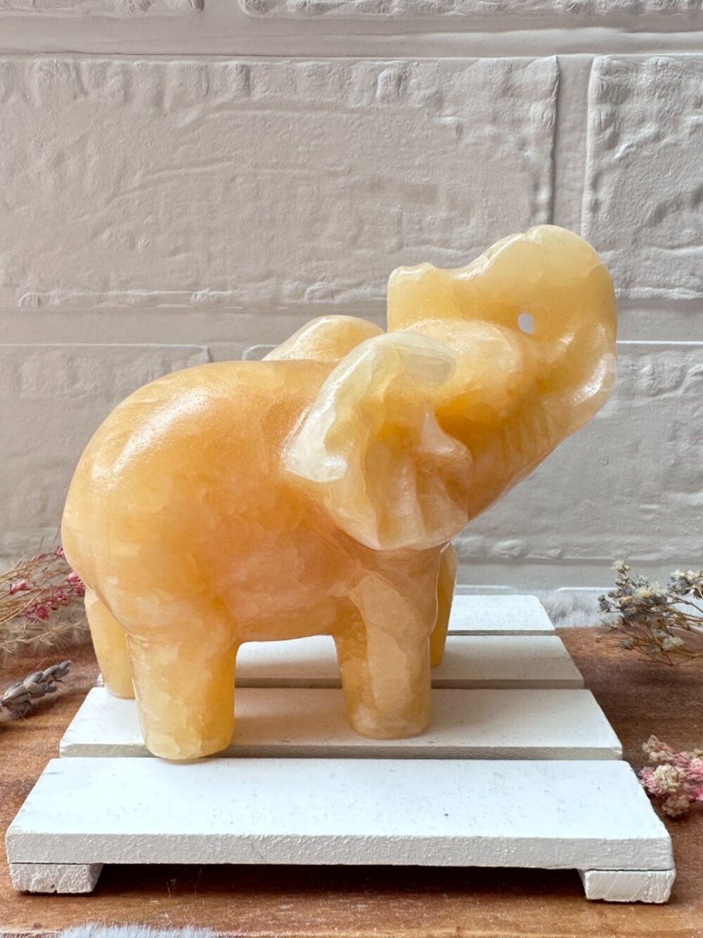 Gorgeous Orange Calcite Elephant Carving